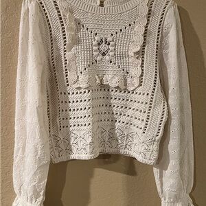 Zara Contrasting EMBROIDERY Knit SWEATER Ruffled Cuffs size S